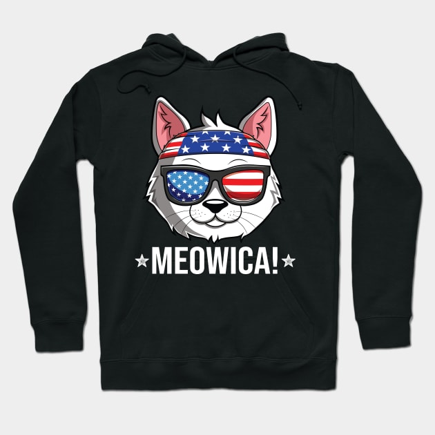 Meowica Cat American Flag Sunglasses Patriotic 4th Of July Hoodie by HCMGift